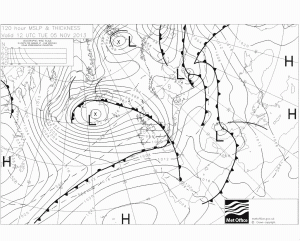 The FAX for November 5 shows an occluded front right over our region at 12noon. This may have cleared through by 6pm