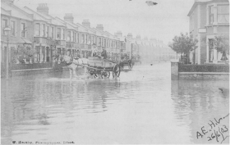 The June 1903 flood at Empress Avenue at the junction of Wanstead Park Road